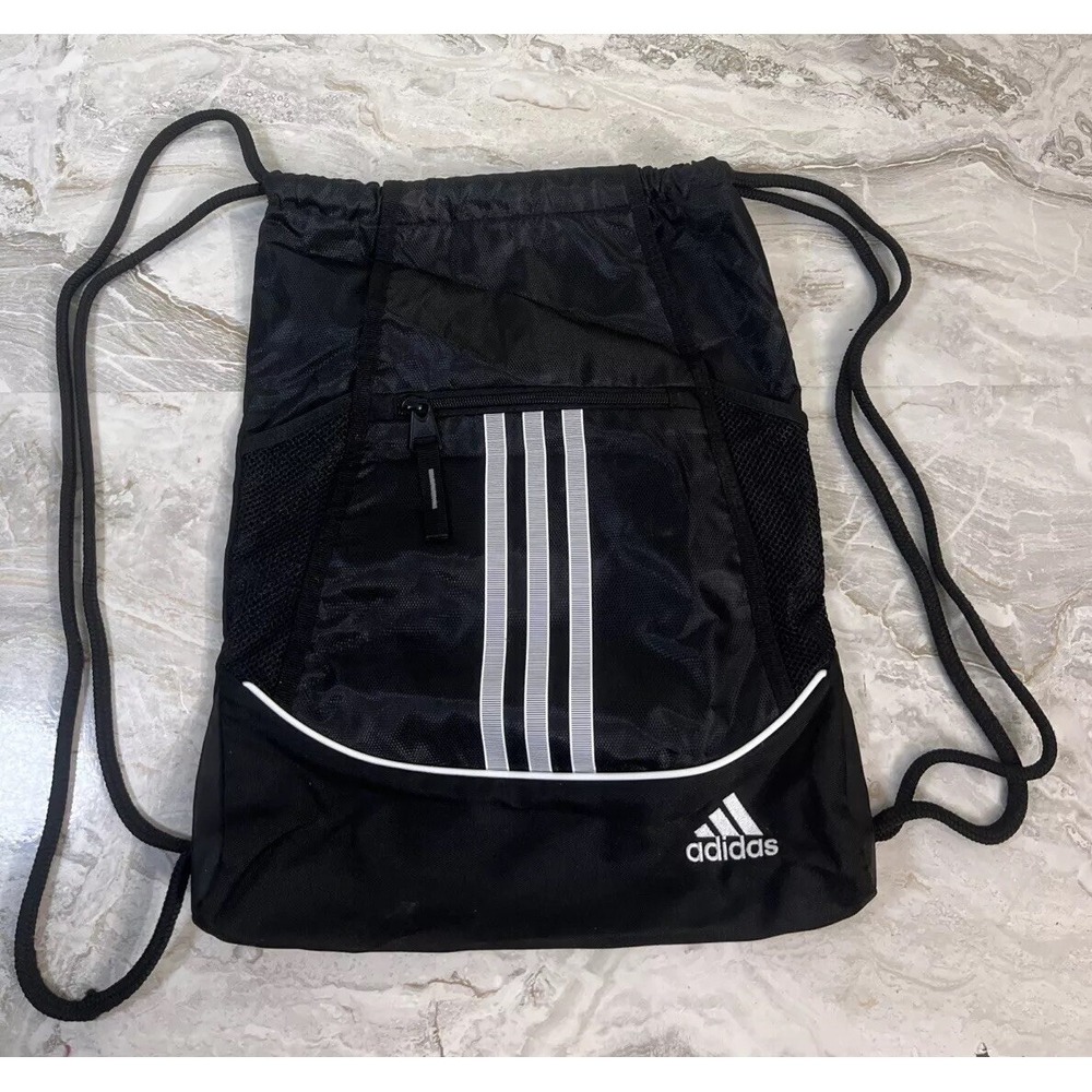 Adidas Black White Drawstring Backpack Gym Bag Yoga Sports Athletic